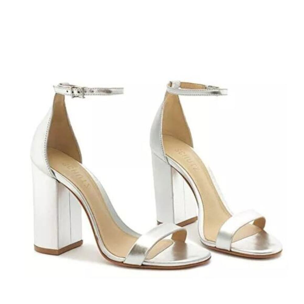 Schutz Silver Women's Cadey Lee Curve High Heel Sandals Size‎ 9.5B